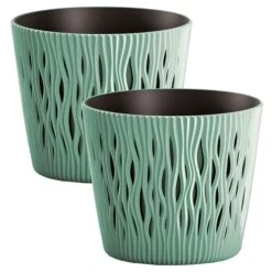 WellHome Set 2 Macetas Plástico Sandy Round Menta - 26,2x26,2x22,2cm
