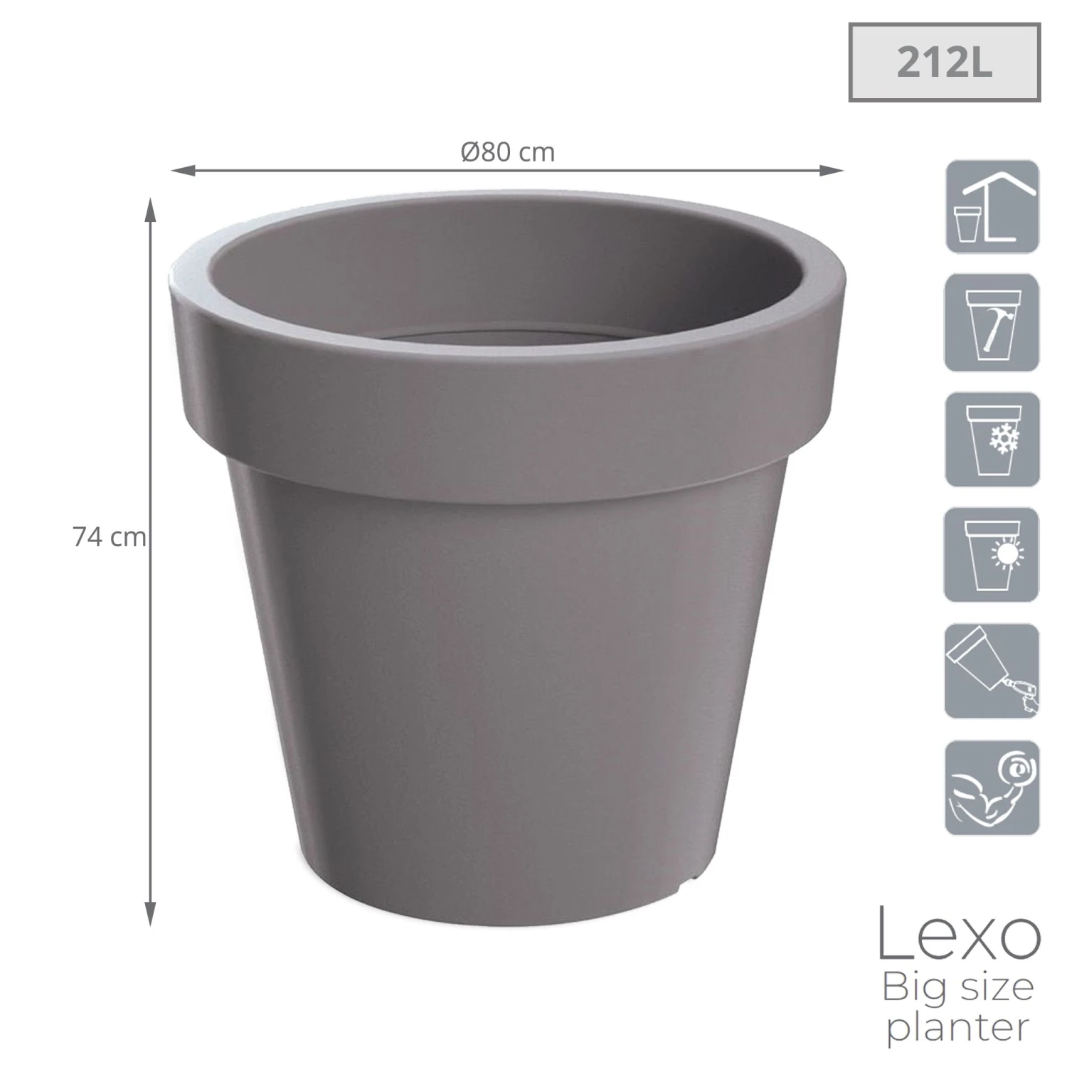 Prosperplast Maceta LEXO ROUND 212L 800x800x740 Gris Piedra 3 Prosperplast Maceta LEXO ROUND 212L 800x800x740 Gris Piedra - Imagen 3