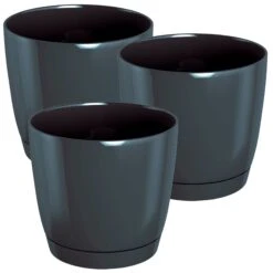 WellHome Pack 3 Maceteros Redondos Coubi Grafito - 28x28x26,2 Cm