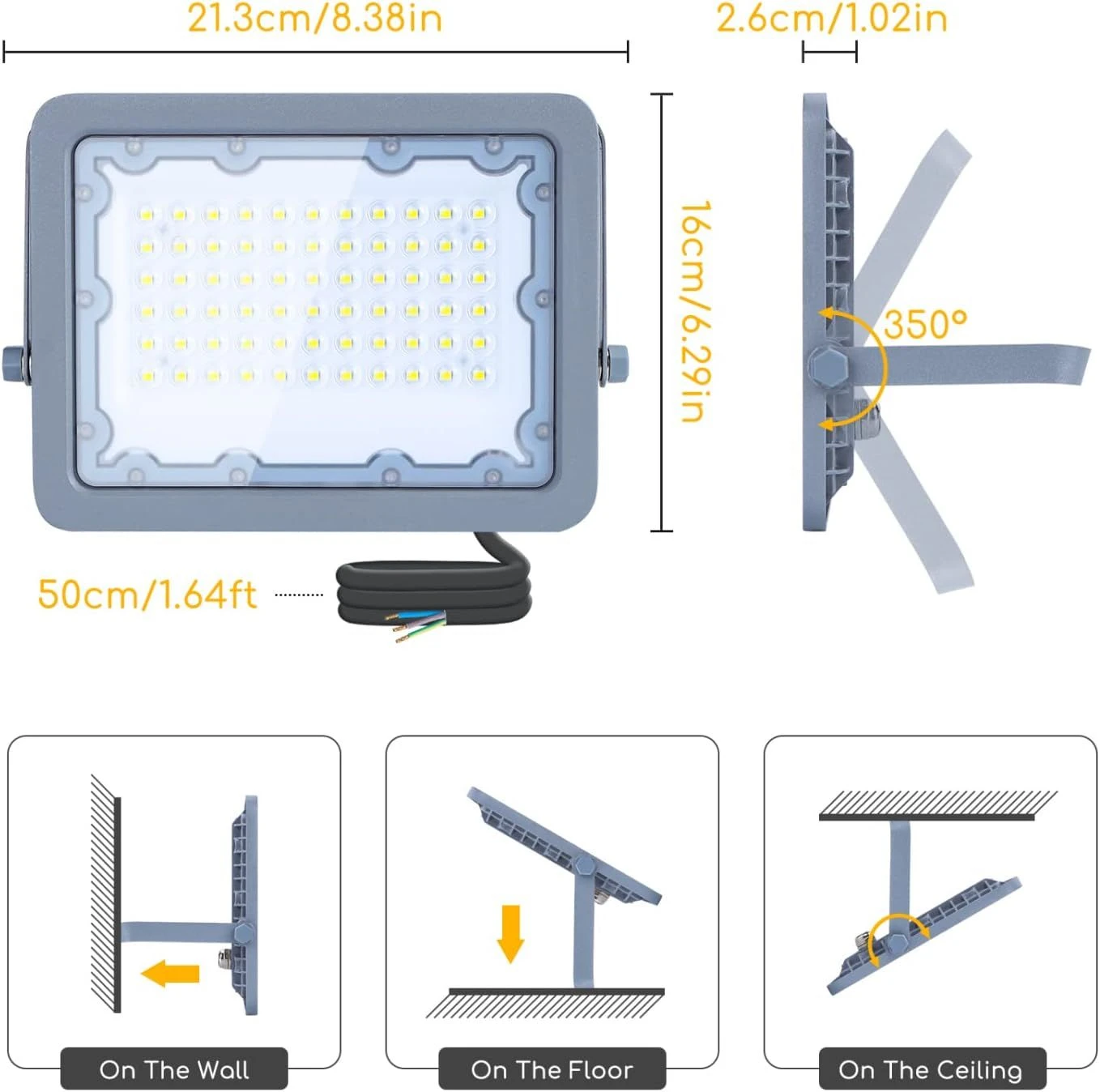 Aigostar Focos Led Exterior 2 Piezas, 50W 6500K Floodlight, 4500LM IP65 2 Aigostar Focos Led Exterior 2 Piezas, 50W 6500K Floodlight, 4500LM IP65 - Imagen 2