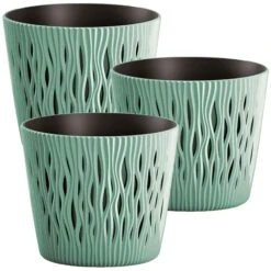 WellHome Set 3 Macetas Plástico Sandy Round Menta - 22,5x22,5x19,2cm