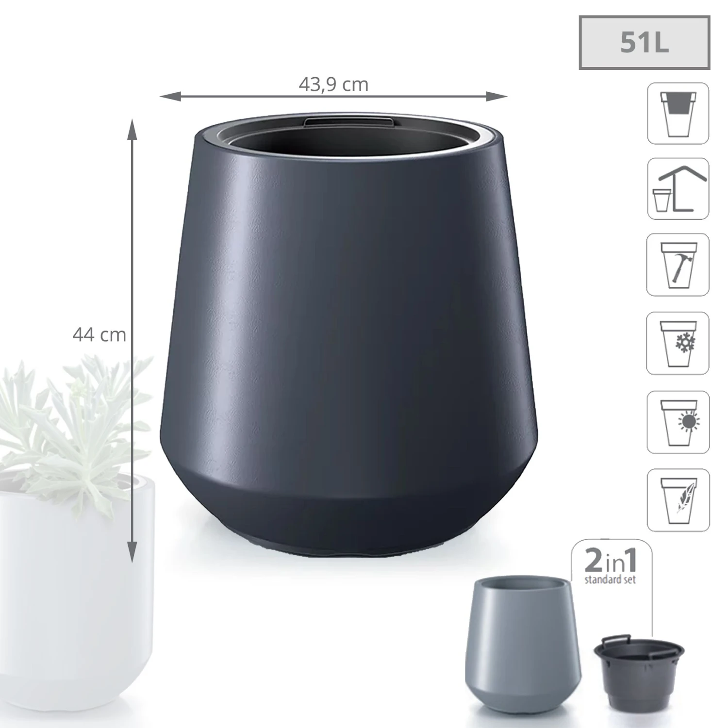 Prosperplast Maceta HEOS 51L., Con Depósito, 439x439x440, Color Antracita 3 Prosperplast Maceta HEOS 51L., Con Depósito, 439x439x440, Color Antracita - Imagen 3