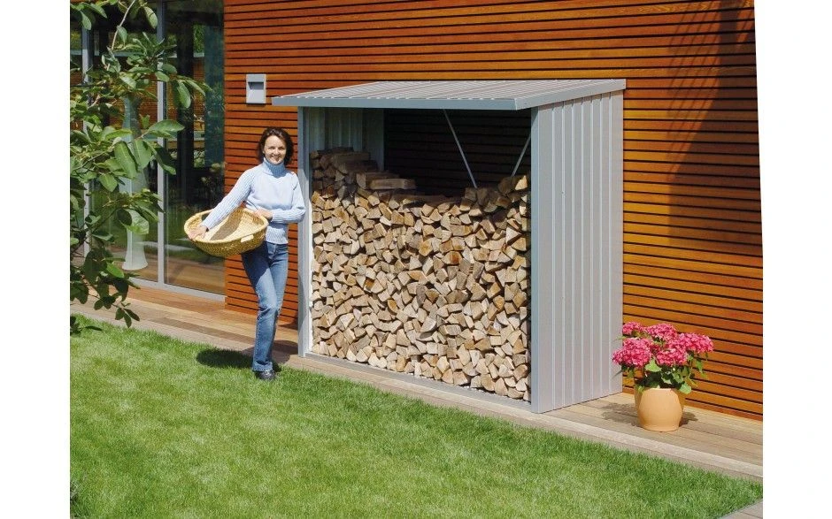 CASETA LEÑERO METALICA BIOHORT JARDIN WOODSTOCK 230 COLOR GRIS CUARZO 2 CASETA LEÑERO METALICA BIOHORT JARDIN WOODSTOCK 230 COLOR GRIS CUARZO - Imagen 2