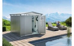 CASETA METALICA BIOHORT JARDIN PANORAMA P1 DOBLE PUERTA COLOR PLATA