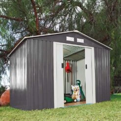 CASETA COBERTIZO METAL JARDIN SPACE GRIS CATRAL DARK GRAY CON PUERTA GRANDE