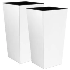 WellHome Pack 2 Macetas Altas Urbi Square Blanco 26,6 L27x27x50cm