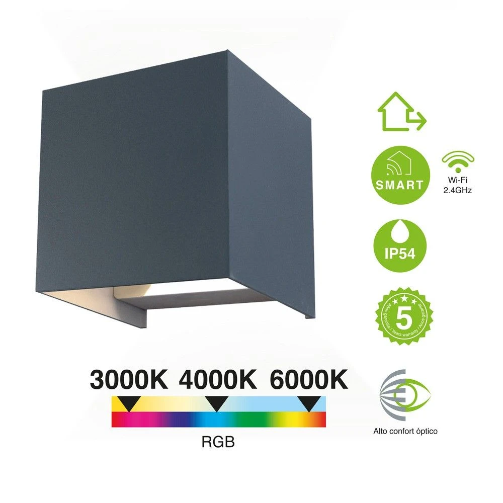Aplique LED De Exterior Leva Smart 2 Luces RGB Y CCT Regulable IP54 Wonderlamp 2 Aplique LED De Exterior Leva Smart 2 Luces RGB Y CCT Regulable IP54 Wonderlamp - Imagen 2
