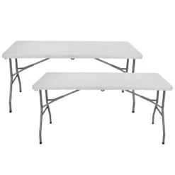 Pack 2 Mesas Plegables 150cm Rectangular Blanca Catering 7house