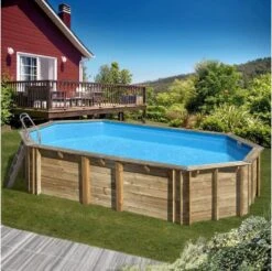 PISCINA GRE OVALADA DE MADERA BAMBU KPBOC535 5.35 MTS X 3.35 MTS X 130 CMTS DE ALTO