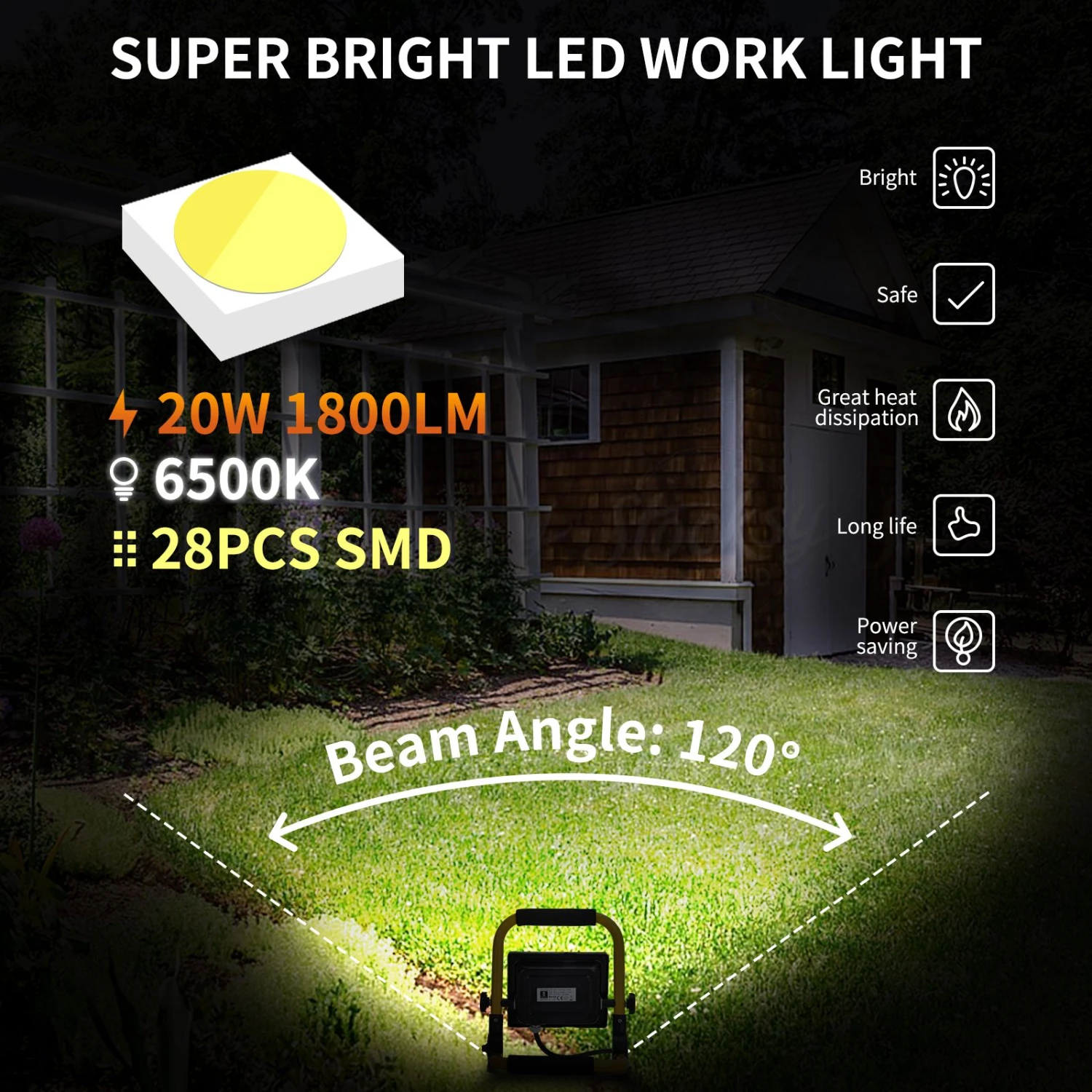 Foco De Trabajo LED 20W, 1800LM, Giratorio 360º, 6500K Aigostar 2 Foco De Trabajo LED 20W, 1800LM, Giratorio 360º, 6500K Aigostar - Imagen 2